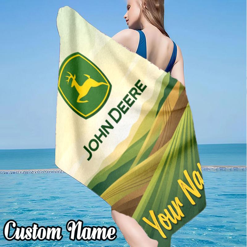 Custom Name John Deere Beach Towel - Soft, Ultra-Absorbent Microfiber, Lightweight, Perfect for Beach, Parties, Travel, Camping