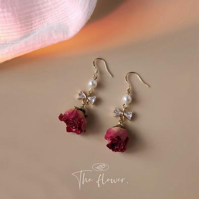 Hot Sell 14K Gold Filled Fresh Rose Flower Natural Freshwater Pearl Ladies Drop Earrings  For Women Best Gifts No Fade
