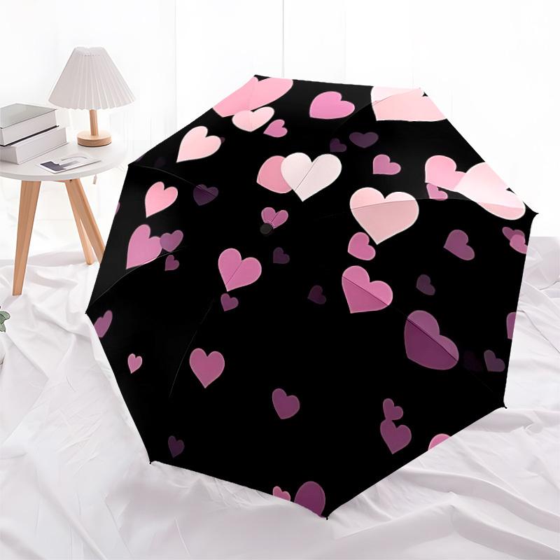 1pc Heart Print Automatic Folding Umbrella, 8 Ribs Iron Frame, Suitable for Outdoor Travel and Daily Use yy251120225