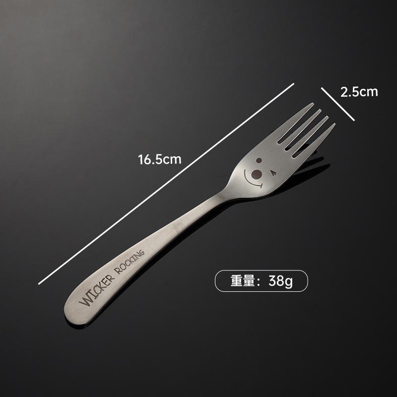 304 Stainless Steel Creative Smiley Face Inclined Handle Laser Spoon Chopsticks Fork Student Tableware Full Set of Gifts Children