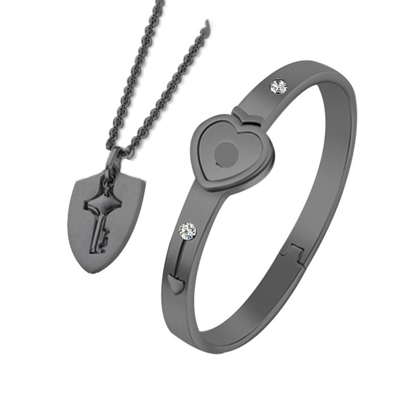 Set di Braccialetti con Lucchetto d'Amore Chiave per Coppia Creativa Transfrontaliera in Acciaio al Titanio
