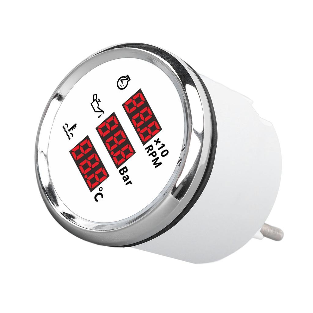 52mm Digital Oil Pressure Water Temp Gauge with Backlight 3 In 1 LED Display Tachometer for Boat Yacht RV Truck