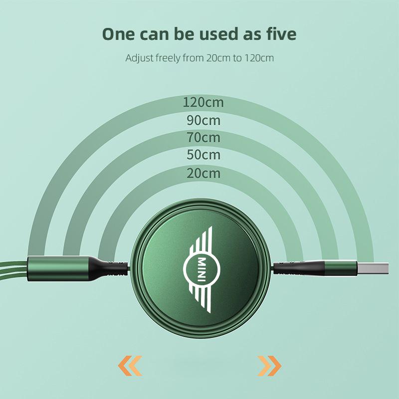 3 In 1 Retractable Data Cable Car Interior Phone Charging Wire Accessories For BMW Mini Works Cooper F54 F55 F56 F57 F60 R50 R52