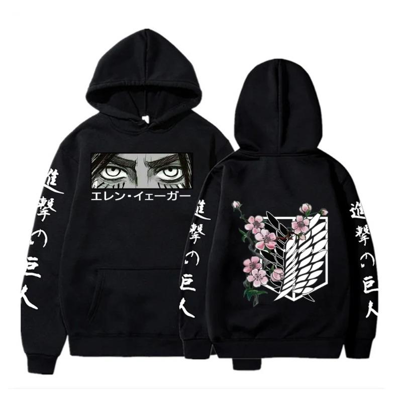 Fashion Anime Attack On Titan Eren Yeager Eyes Print Long Sleeve Hoodies Autumn Fleece Harajuku Cartoon Men Sweatshirts