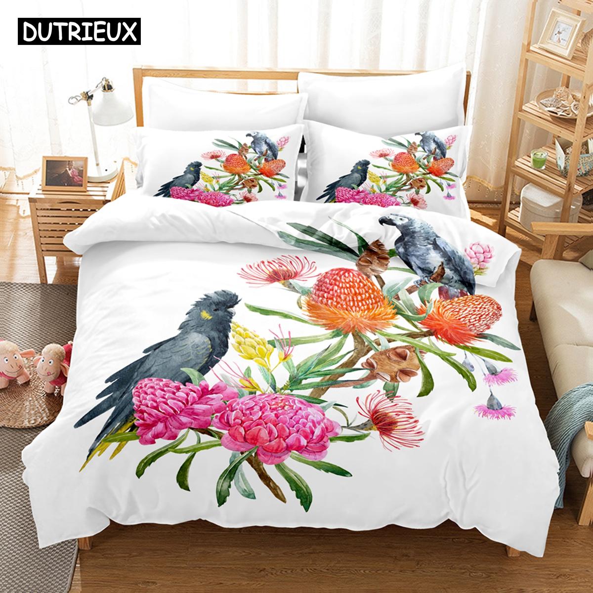 

3D Printed African Parrot Bedding Set Down Quilt Cover With Pillowcase Double SIngle King 3D Printed Anime My Dress-U EU Single(135*200cm)3pcs