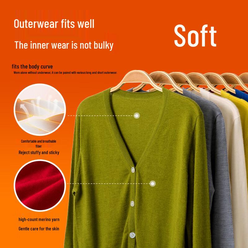 Hengyuanxiang Women's Fine Spun V-Neck Wool Cardigan