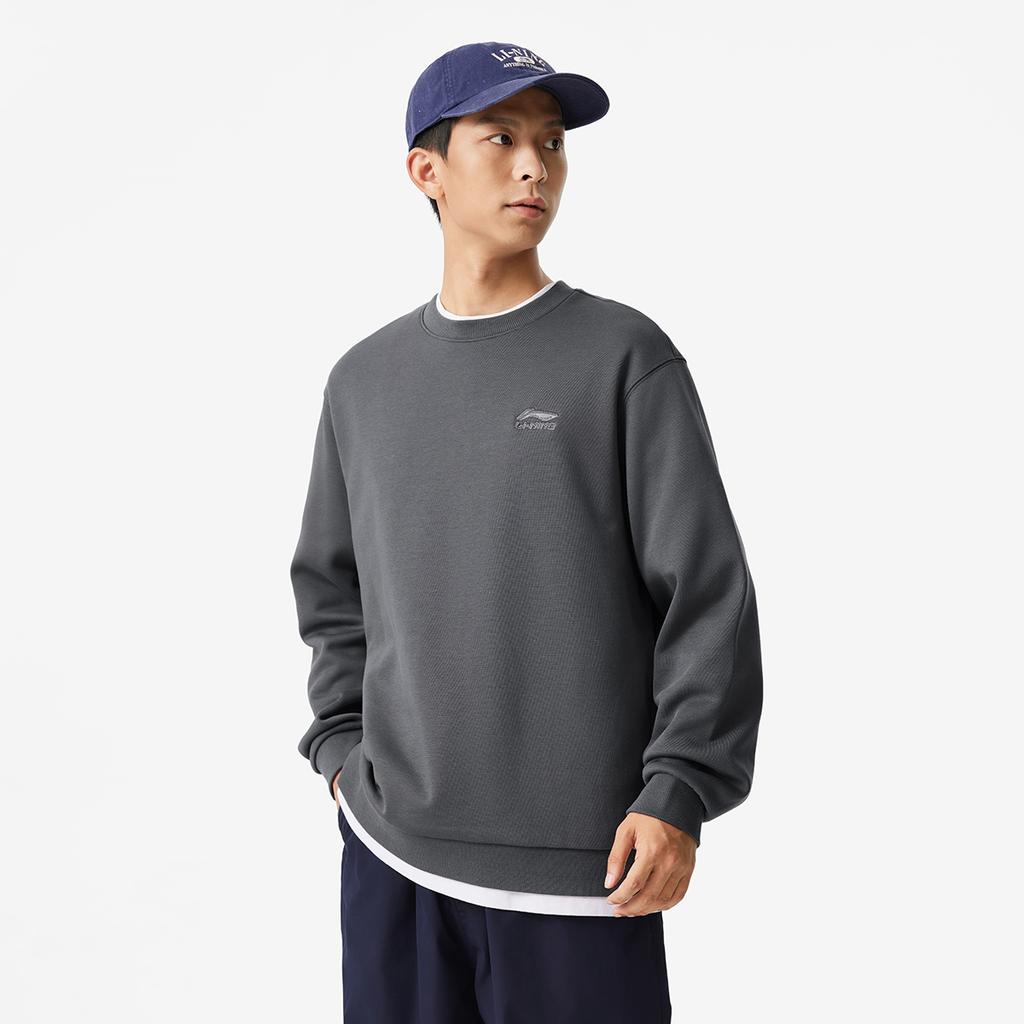 Li Ning Sports Fashion Series Comfortable Casual Round Neck Pullover Simple Loose Fleece Sweatshirt Unisex Sweatshirt Magnetic-Gray AWDUA53-12