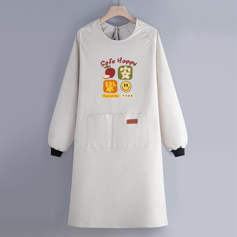 Internet Celebrity Long-Sleeved Apron Household Kitchen Waterproof And Oil-Proof Smock Adult Cartoon Print Cooking Apron