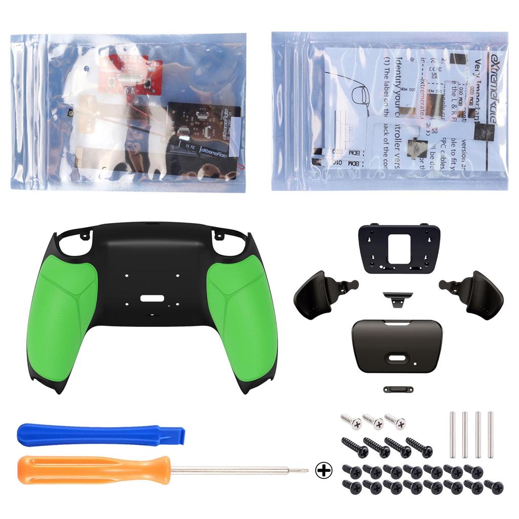 EXtremeRate Programmierbares Metall-Hinterpaddel-Remap-Kit für PS5-Controller Enthält Upgrade-Platine und gummiertes schwarzes Rückgehäuse Schwarze Hintertasten