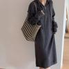 Hooded zipper sweater skirt women's autumn and winter new loose lazy casual thick knitted dress