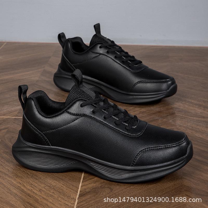 Fiber leather season sports shoes men's soft sole waterproof and non-slip black kitchen work sports shoes new