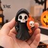 3D Printed Spooky Ornaments Cute Grim Reaper Halloween Figurine, Little Desktop Decorations for Statue with Flame Skull, Ornament, Collectible