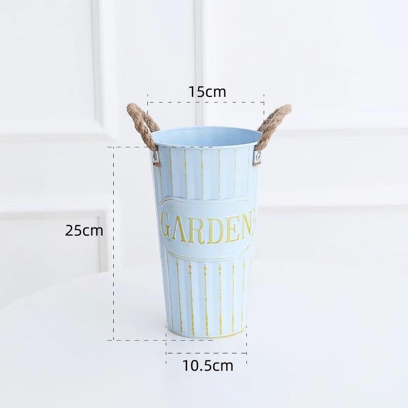 Vintage Blue Metal Flower Bucket