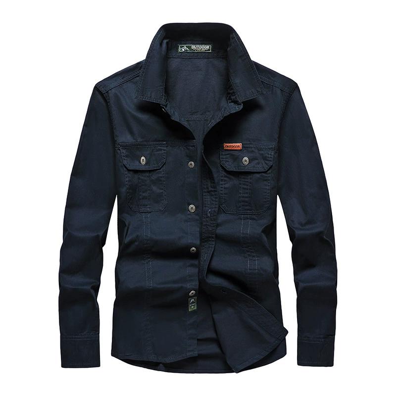 

Spring and Autumn Tooling Dad Shirt Long-sleeved Young and Middle-aged Outdoor Leisure Large Size Tooling Shirt XXXXXL темно-синього кольору