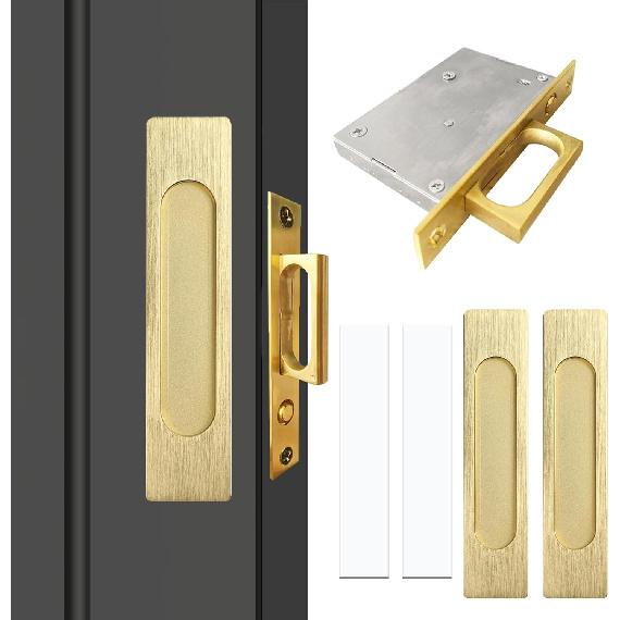Recessed Finger Flush Pulls with Edge Pull, Sliding Barn Door Handle Hardware, for Cabinet, Pocket, Closet, Barn Door Handle Pulls (Gold,