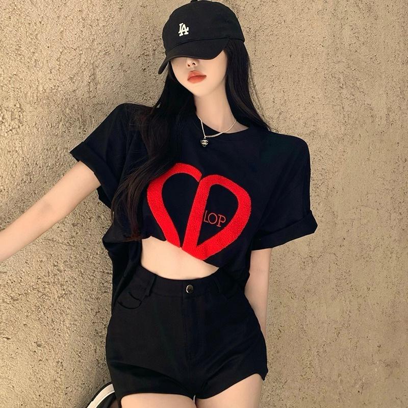 ins super fire love letter short sleeve t-shirt women loose design sense niche Korean version student versatile on clothes