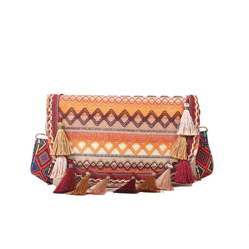 

Сумка через плечо в этническом стиле Niche Tassel Bucket Bag Универсальная и модная маленькая квадратная сумка для женщин оранжевый