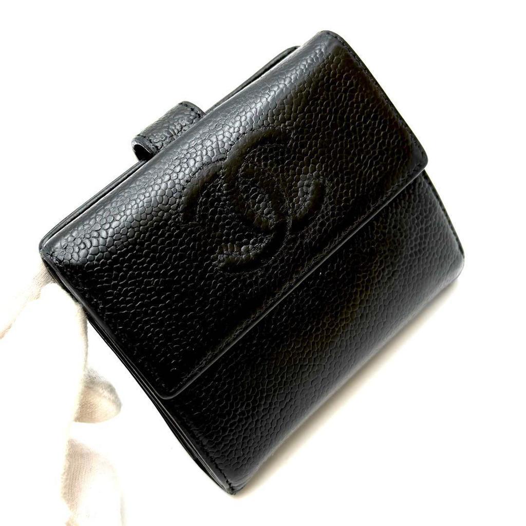 Used Chanel Folding Wallet Caviar Skin Coco Mark