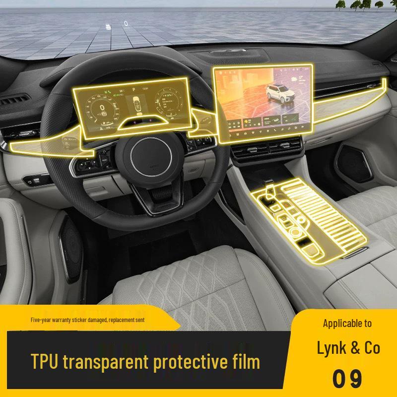 Lynk & Co 09 EMP Interior Protection: Transparent TPU Screen Protector for Console & Gear Shift (2025-2026 Models)