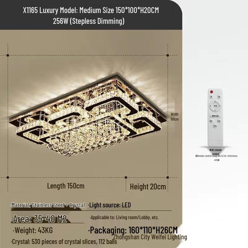 Gold Square LED Crystal Ceiling Lamp Set for Living Room & Master Bedroom