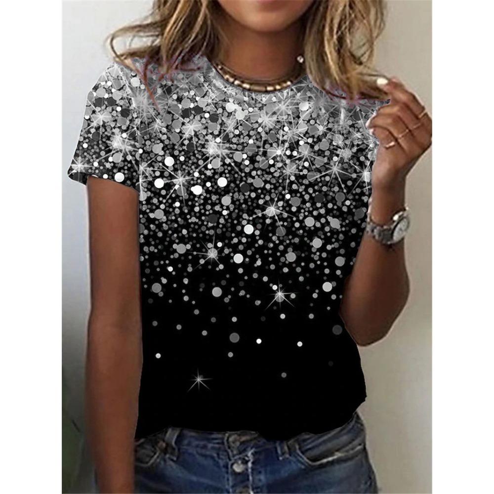 

Shiny Round Dot Pattern Women Fashion T-Shirts Short Sleeve 3d Printed Tie-dye Street Trend Ladies Tee Casual Tops S