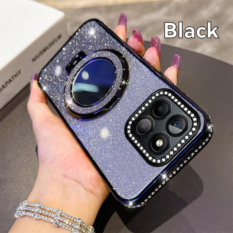 Diamond Glitter Magsafe Mirror Magnetic Holder Case For Huawei Honor X9A X9B X50i X9C X60 Pro X8A X8B X7B X7C X8 5G Soft Cover