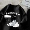 Summer Japanese Cartoon Cute Cat Funny Printed Short-sleeved T-shirt for Ladies and Boys Same Loose Casual Large-size Top