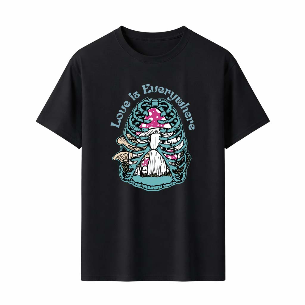 

Love is Everywhere Mushroom T-Shirt Rib Cage Fungi Graphic Tee Nature Psychedelic Vintage Men Women Streetwear Summer Top - M... 5XL різнокольоровий