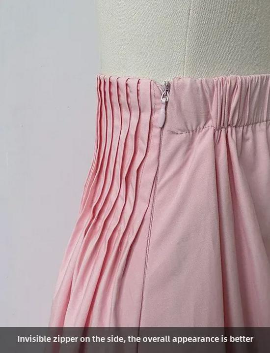 Jupe midi trapèze plissée taille haute rose Luxi pour femmes - Design doux et élégant