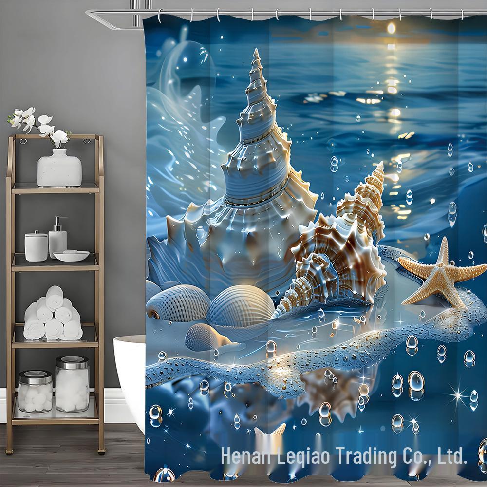 Muschel Strand Duschvorhang Set mit 12 Haken - Badezimmer Dekoration und Zubehör.