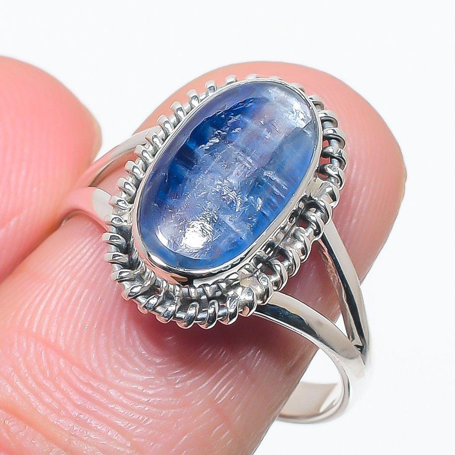 

Natural Blue Kyanite Gemstone Handmade 925 Solid Silver Jewelry Ring Size 9 Q0Y95