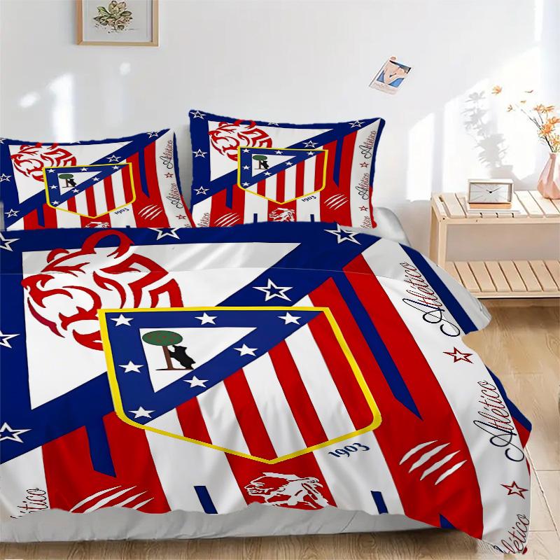 Atletico Madrid Crest Print 3Pcs Bedding Setduvet Cover With 2 Bedropillowcase Home Birthday Gift