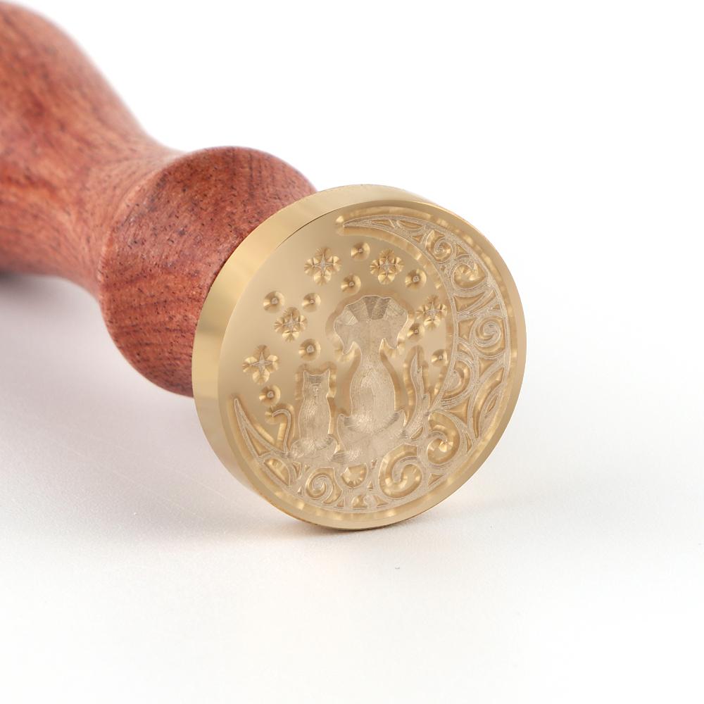 2pcs/set Animals Wax Seal Stamps With Handle, Bear, Mandala Elephant, Dog and Cat On the Moon Pattern Brass Wax Stamps For Decor
