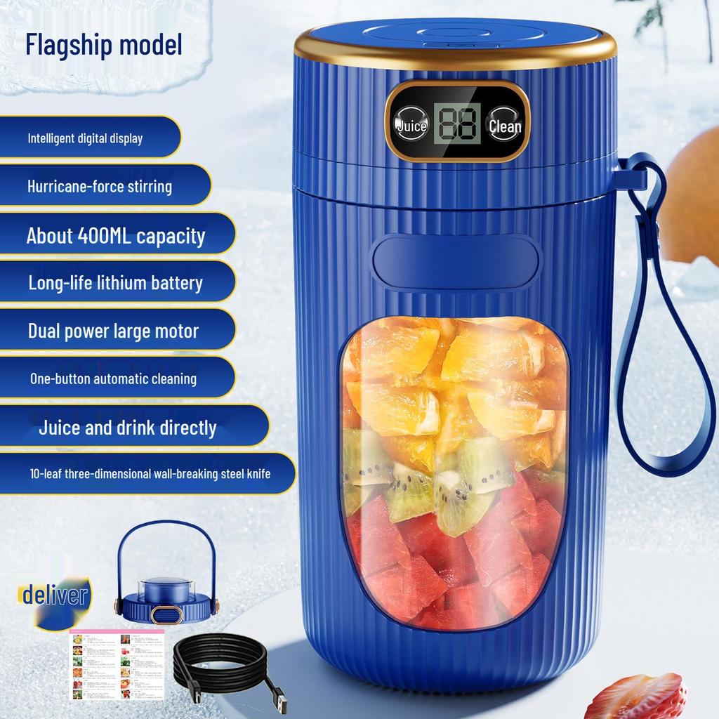 Portable Rechargeable Fruit Juicer with Screen - Ideal for Ice Crushing and Perfect for Smoothies and Shakes.