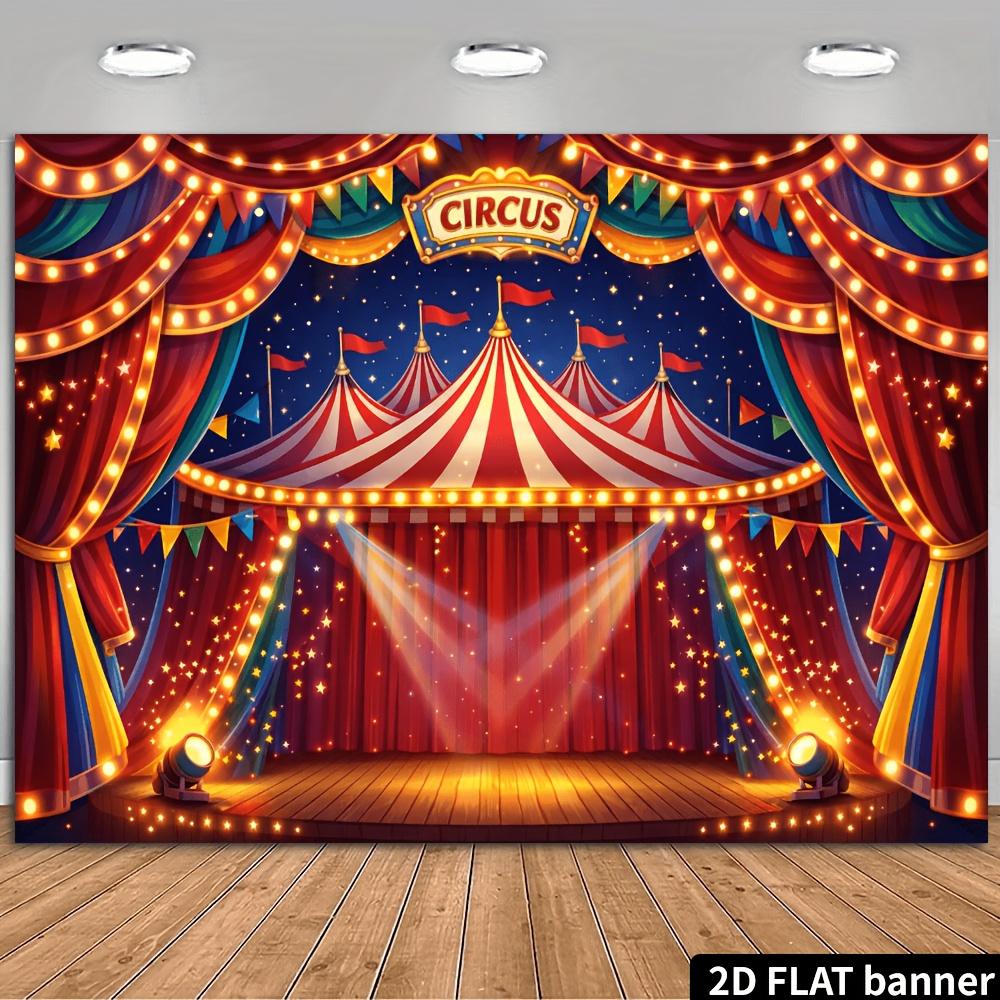 2D flat circus-themed party banner background - Classic circus performance scene theme 100x150cm