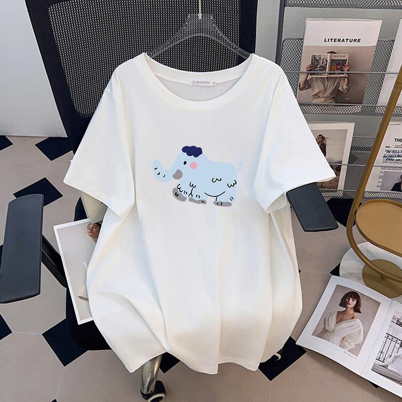 Plus Size Slimming Mid-Length Short-Sleeve T-Shirt for Women (200/300/350 jin) Model 1164