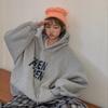 Sudadera con capucha retro coreana de gran tamaño para mujer, sudaderas con capucha casuales vintage, sudaderas gruesas y cálidas de terciopelo, jersey Harajuku de otoño