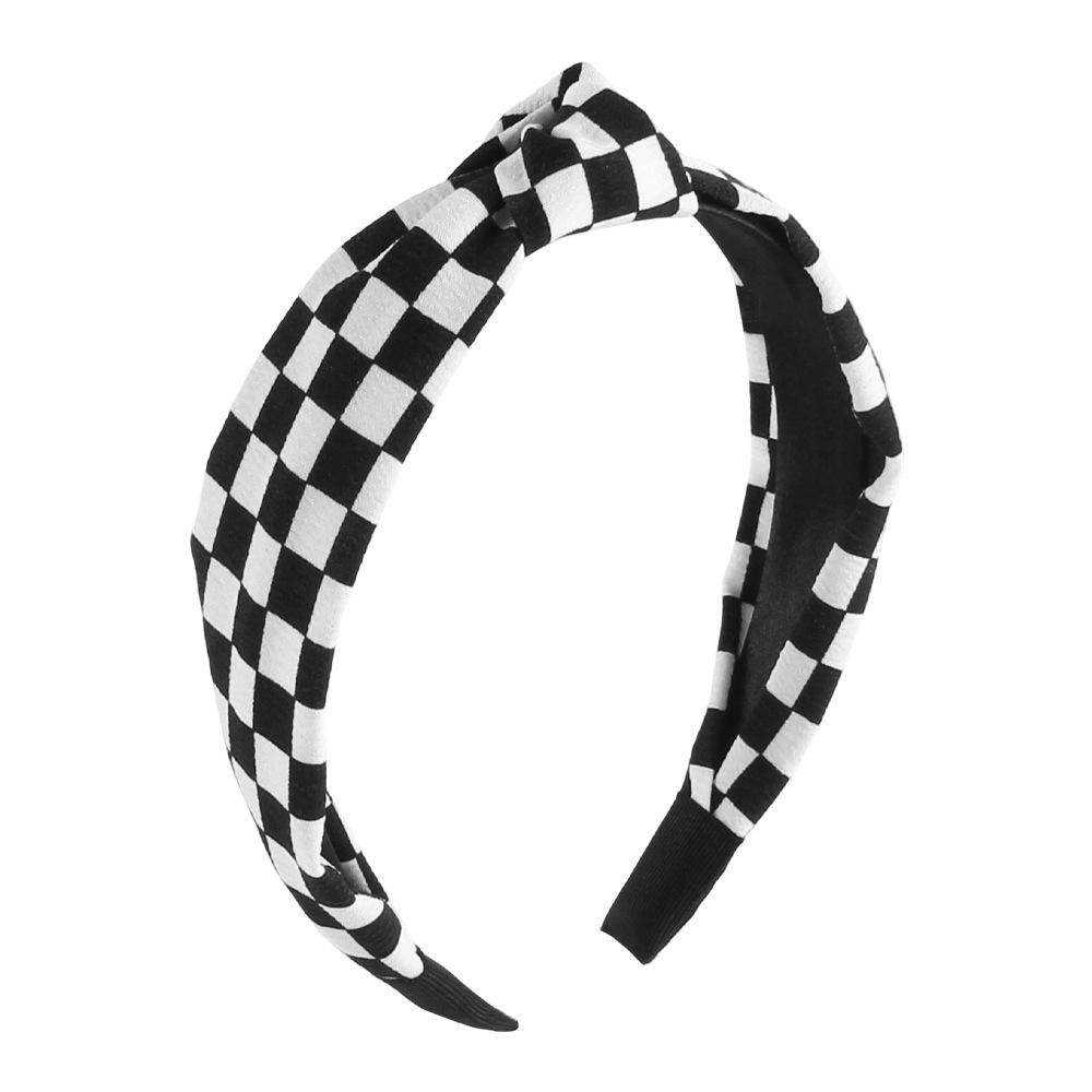Simple Checkered Hairband Makeup Washing Solid Hair High Forehead Headband Versatile Commute Hair Accessory for Women