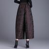 Women's Fleece-Lined Embossed Jacquard Wide-Leg Cropped Tulip Pants - Plus Size, Autumn/Winter, Casual Bootcut, High Quality