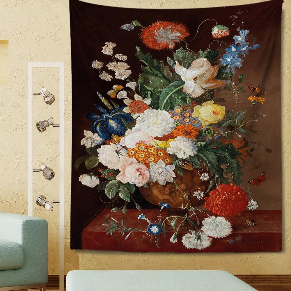 Vintage Style Flowers Tapestry Oil Painting Tapestry Wall Hanging Home Living Room Bedroom Dorm Art Decoration Tapestries