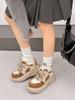2025 autumn new leather high-top shoes leather thick-soled heightening casual board shoes women's versatile sports bread shoes