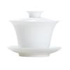 Light luxury imitation hand-painted suet jade porcelain Sancai cover bowl Kung Fu tea set single tea cup tea bowl pure handmade boutique