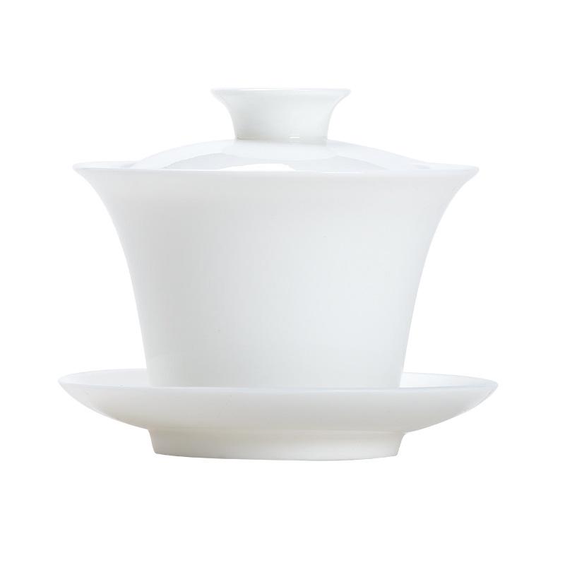 Light luxury imitation hand-painted suet jade porcelain Sancai cover bowl Kung Fu tea set single tea cup tea bowl pure handmade boutique