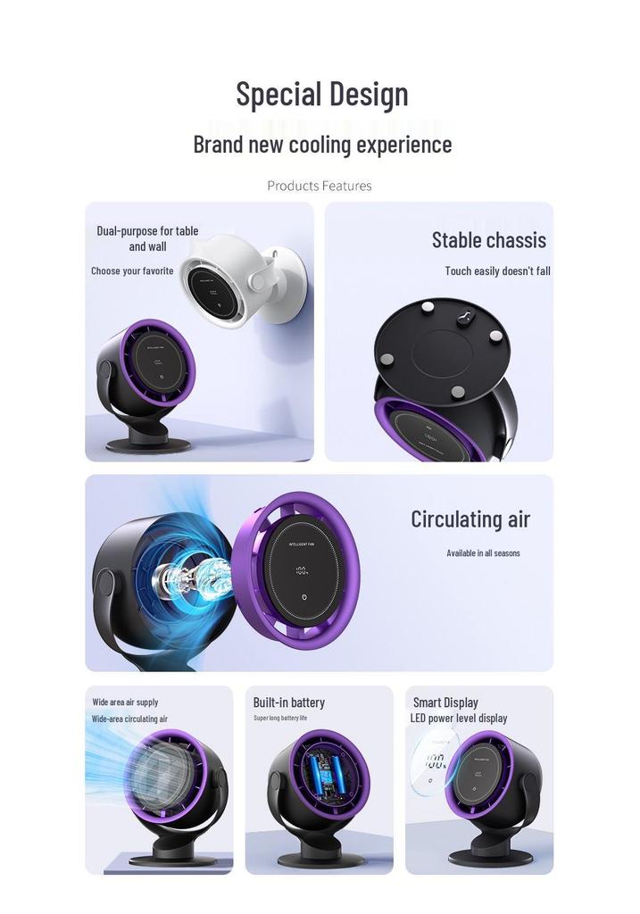 New Desktop USB Fan: Long Battery Life, Touch Screen, Digital Display, Wall-Mountable, Silent Operation, Ideal Gift