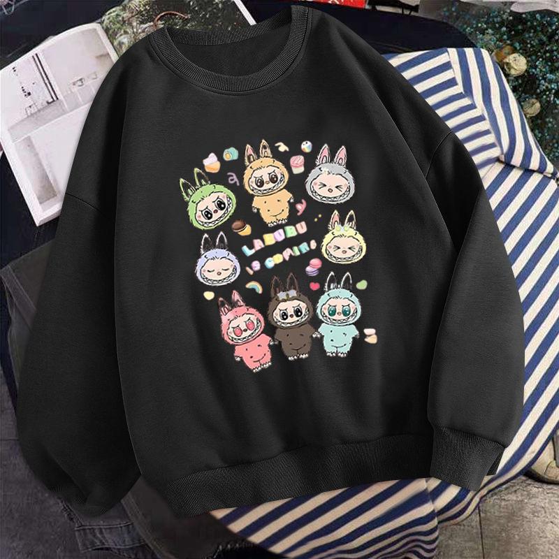 Anime Cartoon Eighth Labubu Printed Autumn Couple Round Neck Long Sleeve Crewneck Sweatshirt Women's Korean Version Top