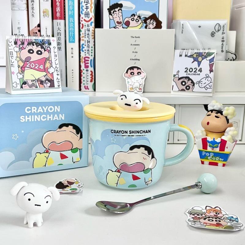 Crayon Xiaoxin Ceramic Mug with Lid Spoon Boys and Girls High Value Milk Scale Cup Couple Coffee Breakfast Cup