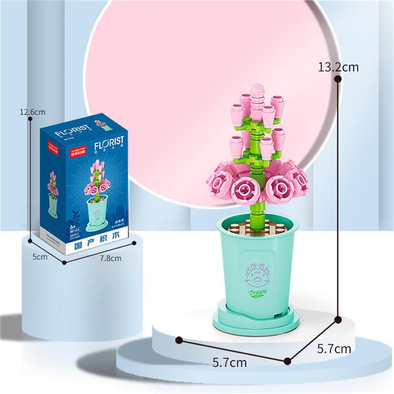 Building Block Bouquet 3D Model Toy Lucky Mini Flowers DIY Assembly Brick Home Decoration Plant Potted Kids Educational Toy Gift
