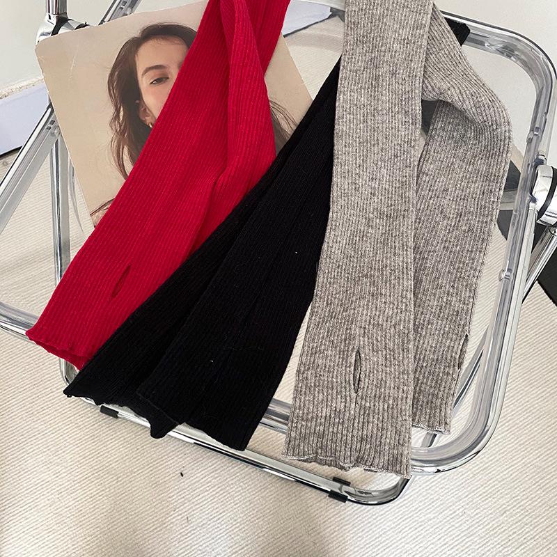 Petrolfarbene einfarbige lange fingerlose Damen-Armstulpen aus gestrickter Wolle - Warm und kältefest