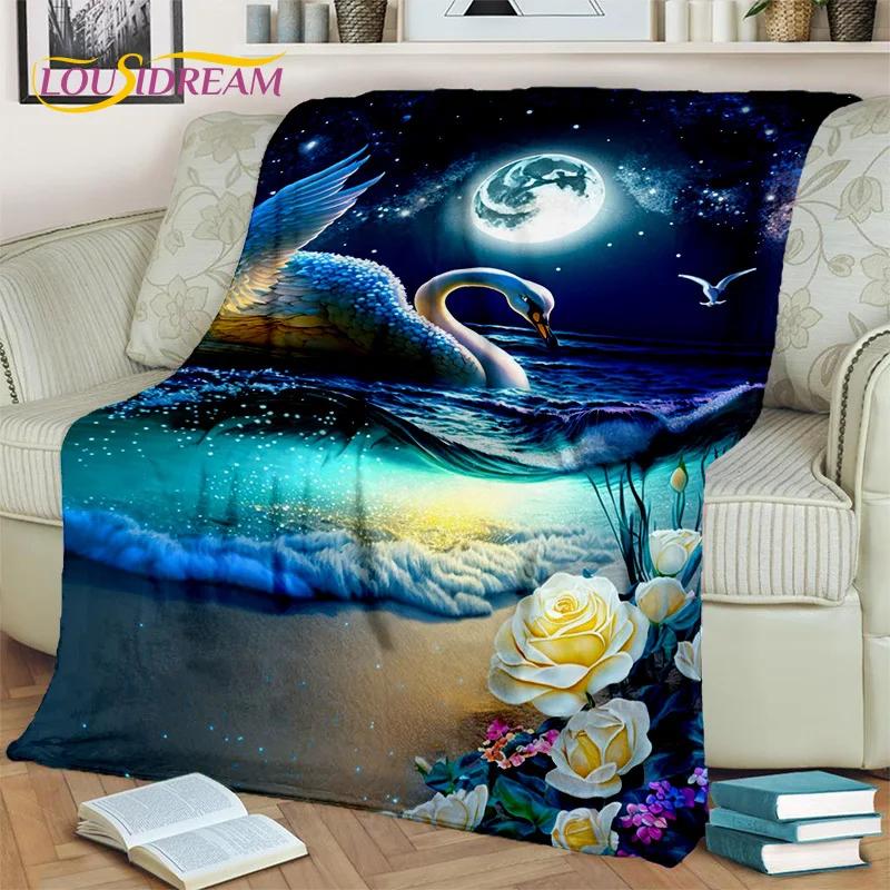3D Dream Love Swan Cartoon Cygnus Girl Gift Blanket,Soft Throw Blanket for Home Bedroom Bed Sofa Picnic Travel Cover Blanket Kid