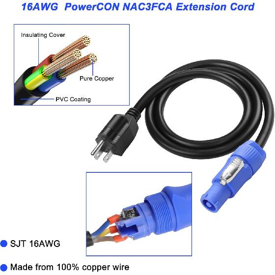 XMSJSIY 3-Prong NEMA 5-15P to PowerCON AC Power Cable Cord 20A 3 Pin PowerCon Input Male Connector to NEMA 5-15P Male Extension Power Wire 16AWG for